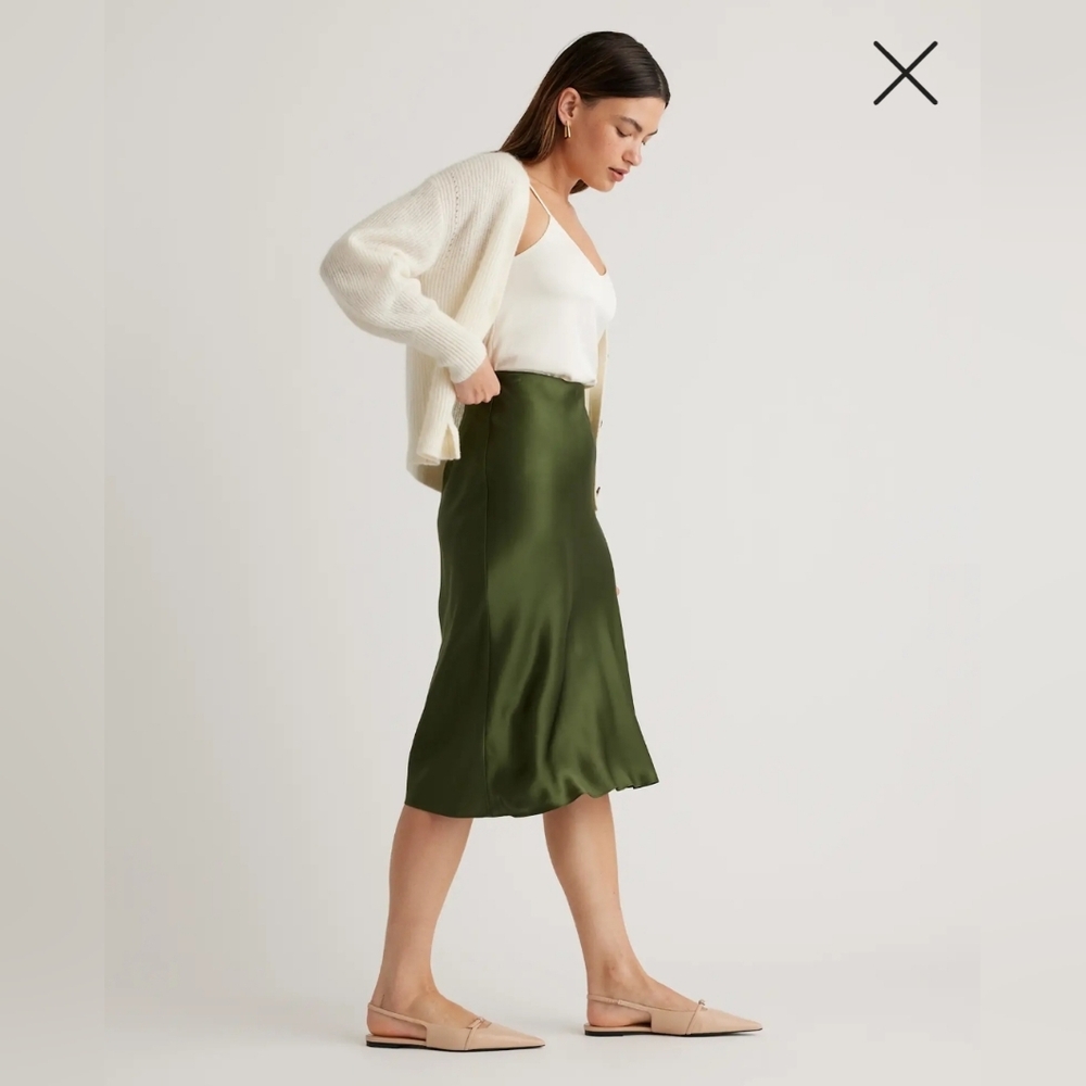 Satin Olive Green Midi Slip Skirt